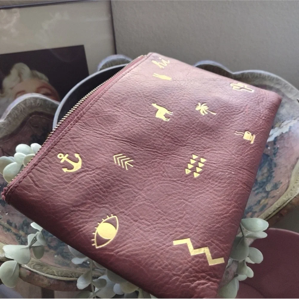Anthropologie Madewell Burgundy clutch purse makeup pouch